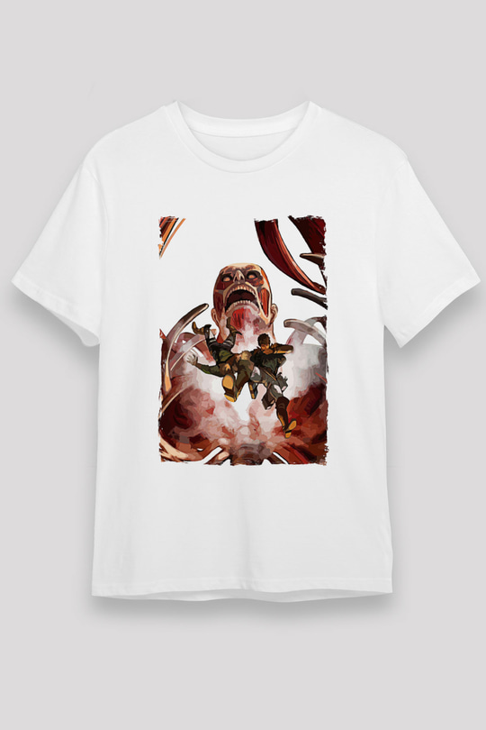 Attack On Titan Baskılı Unisex Siyah Tişört - Tshirt