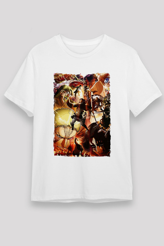 Attack On Titan Baskılı Unisex Siyah Tişört - Tshirt