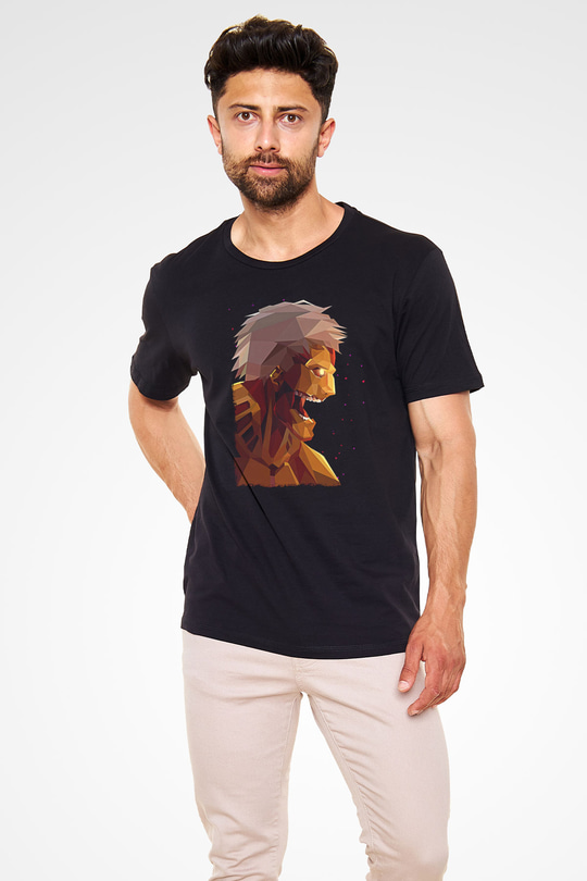 Attack On Titan Baskılı Unisex Siyah Tişört - Tshirt