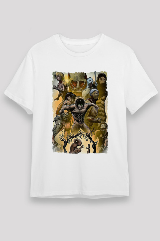 Attack On Titan Baskılı Unisex Siyah Tişört - Tshirt
