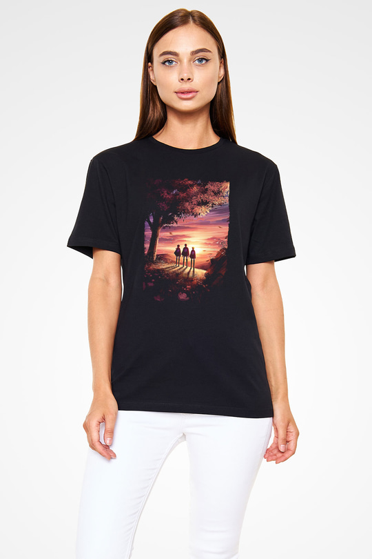Attack On Titan Baskılı Unisex Siyah Tişört - Tshirt