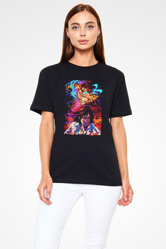 Attack On Titan Baskılı Unisex Siyah Tişört - Tshirt