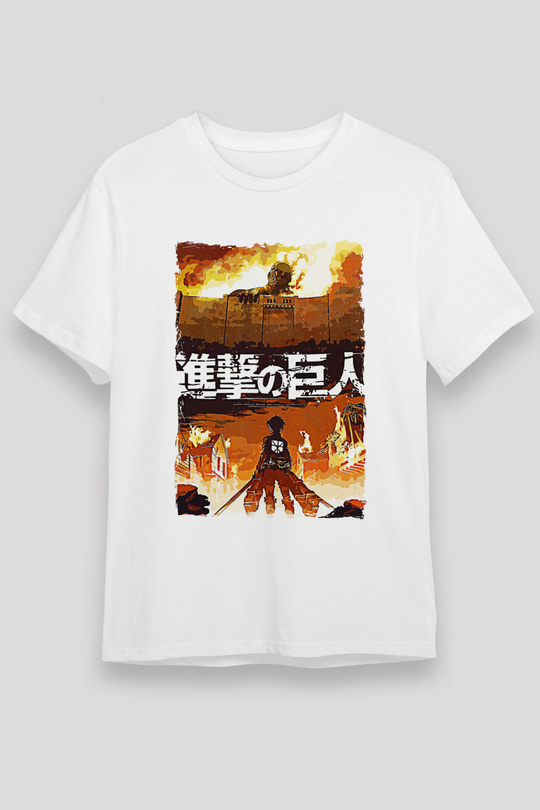 Attack On Titan Baskılı Unisex Siyah Tişört - Tshirt