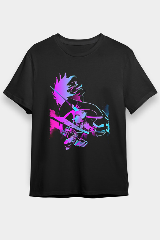 Attack On Titan Baskılı Unisex Siyah Tişört - Tshirt