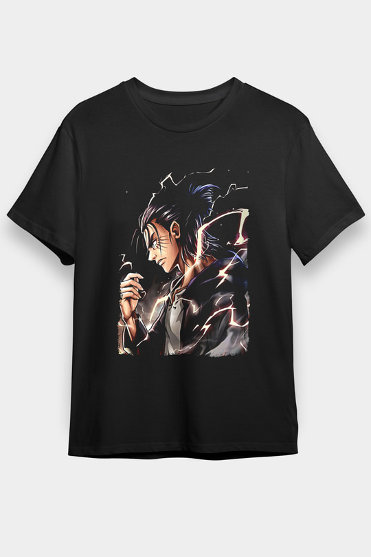 Attack On Titan Baskılı Unisex Siyah Tişört - Tshirt