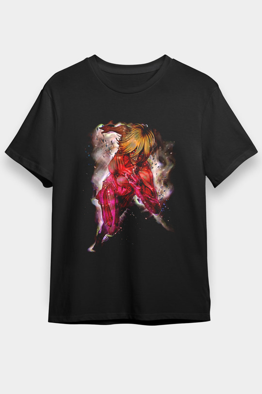 Attack On Titan Baskılı Unisex Siyah Tişört - Tshirt