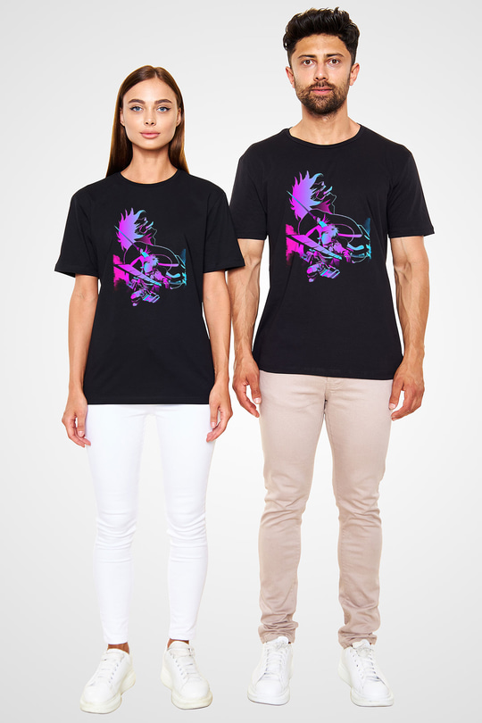 Attack On Titan Baskılı Unisex Siyah Tişört - Tshirt