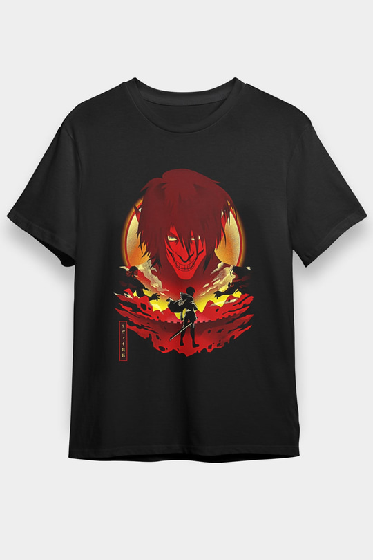 Attack On Titan Baskılı Unisex Siyah Tişört - Tshirt