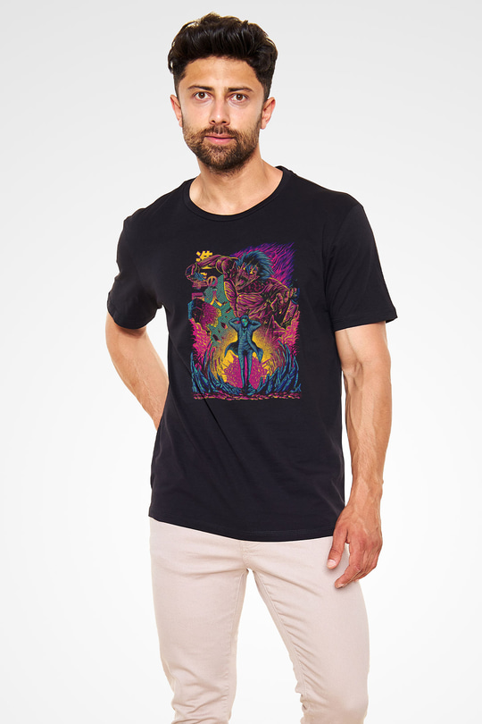 Attack On Titan Baskılı Unisex Siyah Tişört - Tshirt