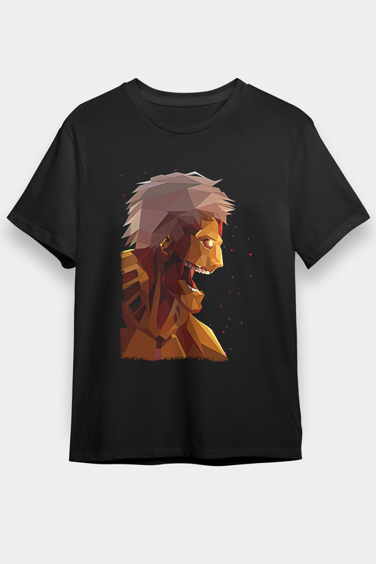 Attack On Titan Baskılı Unisex Siyah Tişört - Tshirt