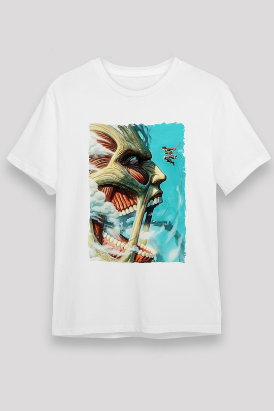 Attack On Titan Baskılı Unisex Siyah Tişört - Tshirt