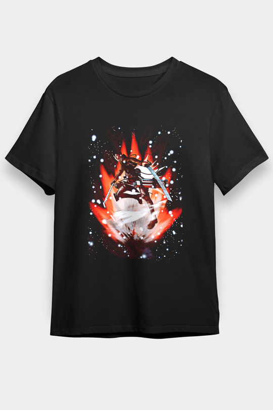 Attack On Titan Baskılı Unisex Siyah Tişört - Tshirt