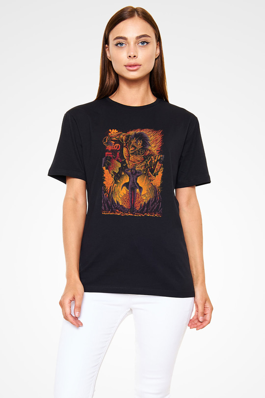 Attack On Titan Baskılı Unisex Siyah Tişört - Tshirt