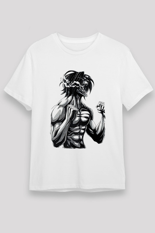 Attack On Titan Baskılı Unisex Siyah Tişört - Tshirt