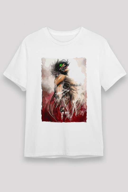 Attack On Titan Baskılı Unisex Siyah Tişört - Tshirt