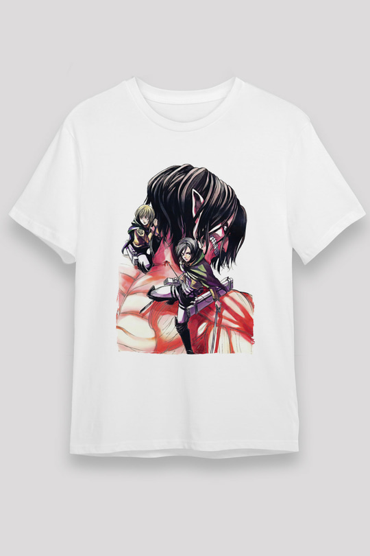 Attack On Titan Baskılı Unisex Siyah Tişört - Tshirt
