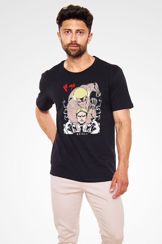 Attack On Titan Baskılı Unisex Siyah Tişört - Tshirt