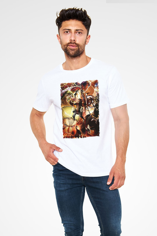 Attack On Titan Baskılı Unisex Siyah Tişört - Tshirt
