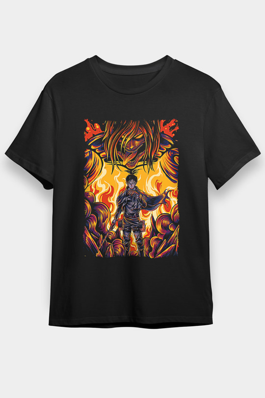 Attack On Titan Baskılı Unisex Siyah Tişört - Tshirt