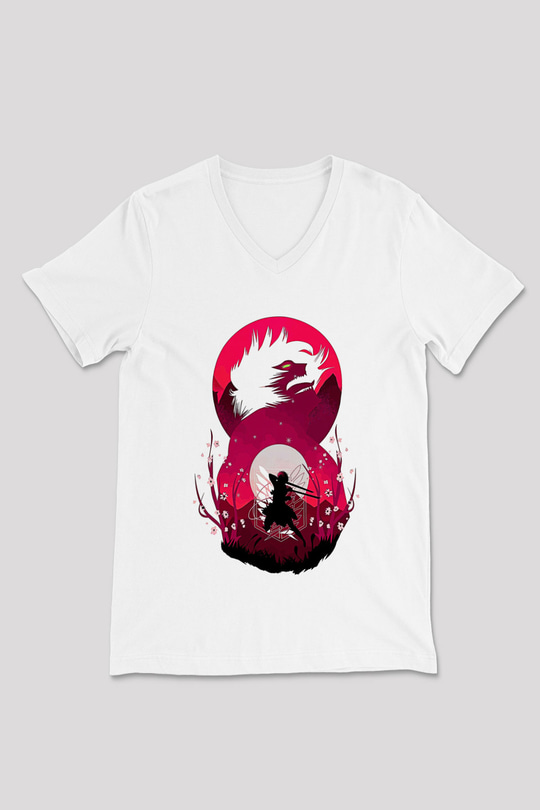 Attack On Titan Baskılı Unisex Siyah V Yaka Tişört - Tshirt