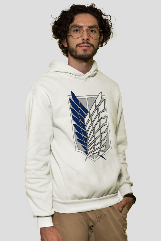 Attack on Titan Beyaz Unisex Kapşonlu Sweatshirt