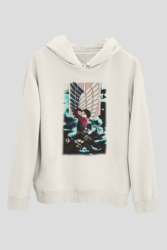 Attack on Titan Beyaz Unisex Kapşonlu Sweatshirt