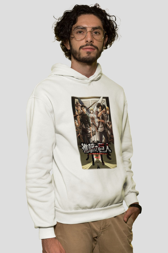 Attack on Titan Beyaz Unisex Kapşonlu Sweatshirt