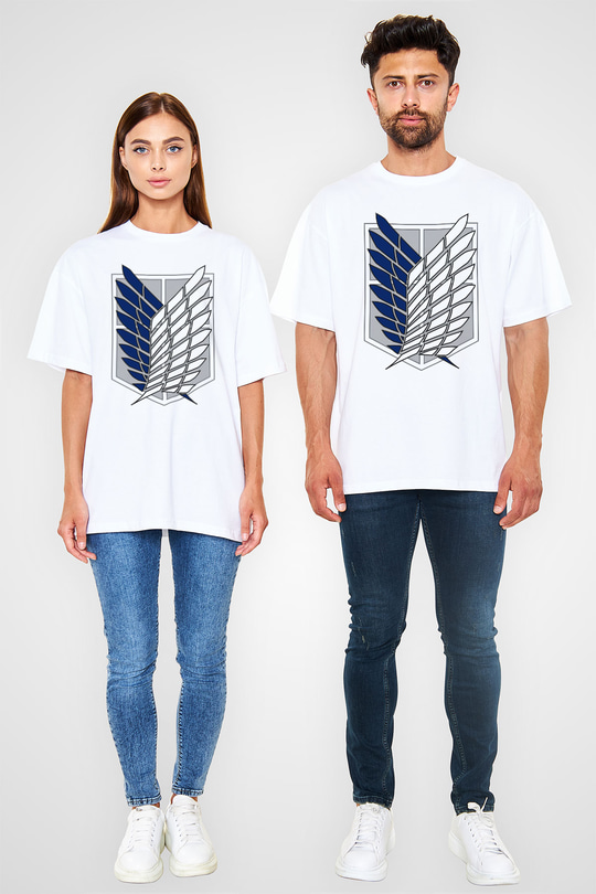 Attack on Titan Beyaz Unisex Oversize Tişört T-Shirt