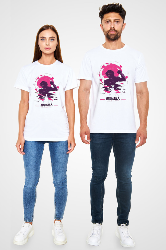 Attack On Titan Unisex Baskılı Beyaz Tişört - Tshirt
