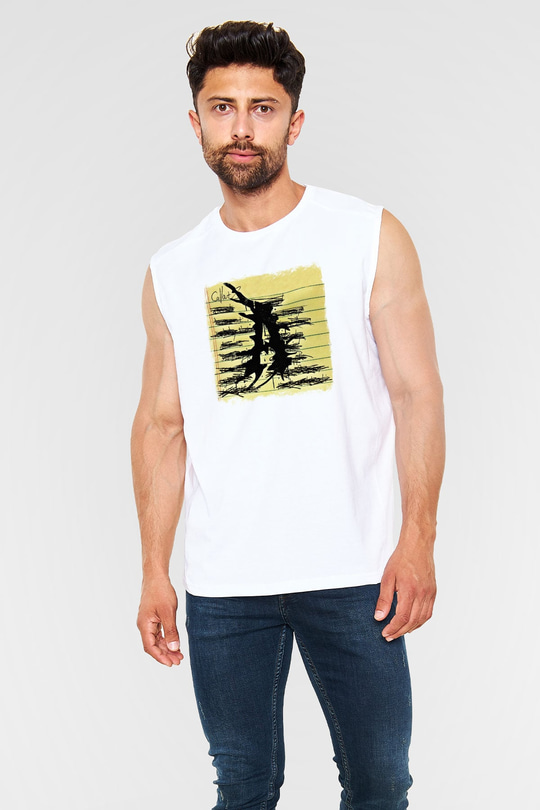 Attila Baskılı Unisex Beyaz Kolsuz Tişört