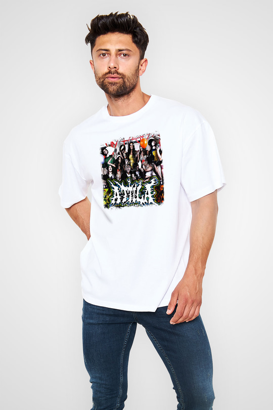 Attila Baskılı Unisex Beyaz Oversize Tişört