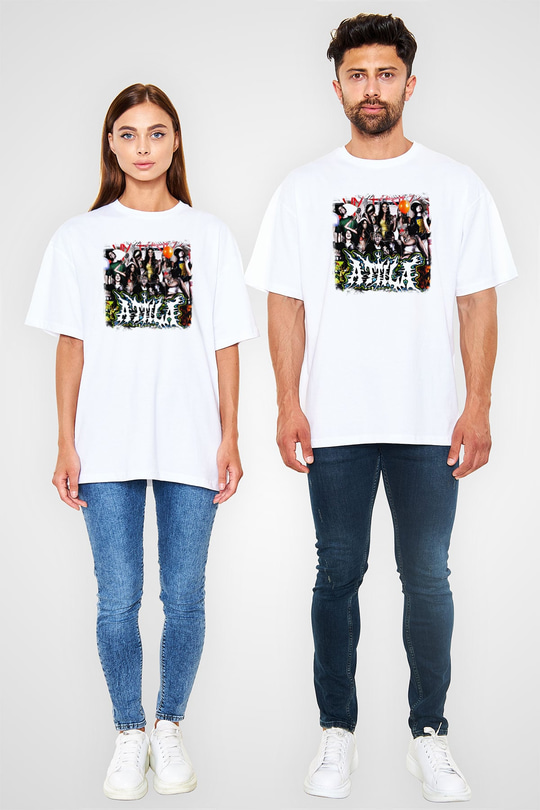 Attila Baskılı Unisex Beyaz Oversize Tişört