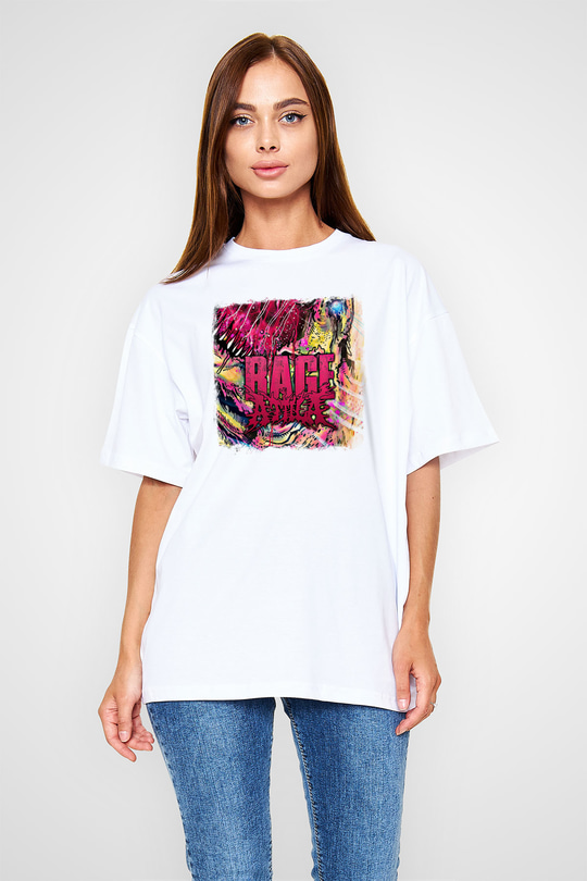 Attila Baskılı Unisex Beyaz Oversize Tişört