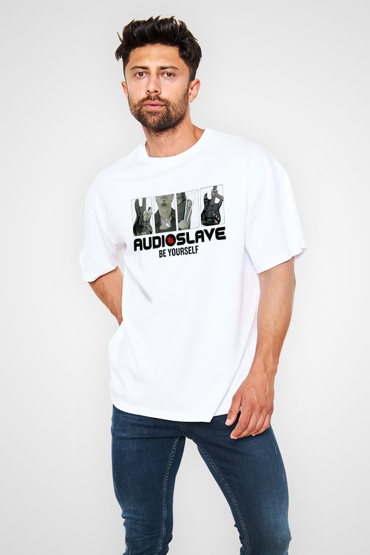Audioslave Baskılı Beyaz Unisex Oversize Tişört - Tshirt