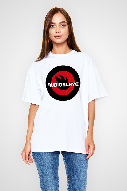 Audioslave Baskılı Beyaz Unisex Oversize Tişört - Tshirt