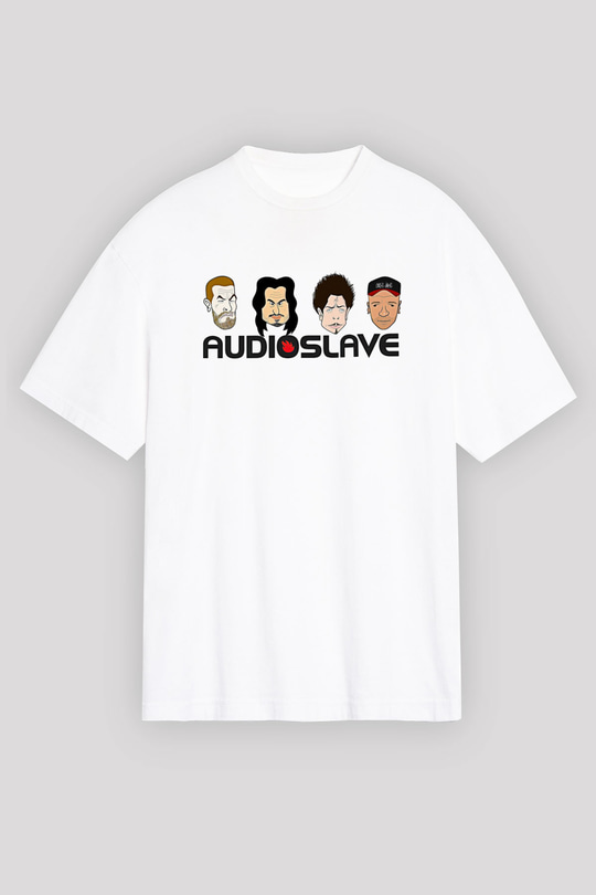 Audioslave Baskılı Beyaz Unisex Oversize Tişört - Tshirt