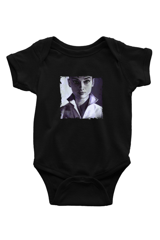 Audrey Hepburn Baskılı Unisex Siyah Bebek Body - Zıbın