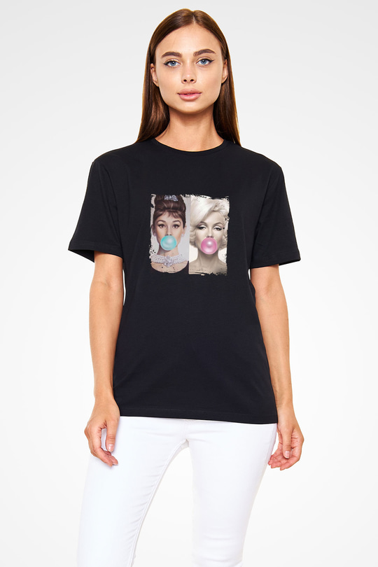 Audrey Hepburn Baskılı Unisex Siyah Tişört