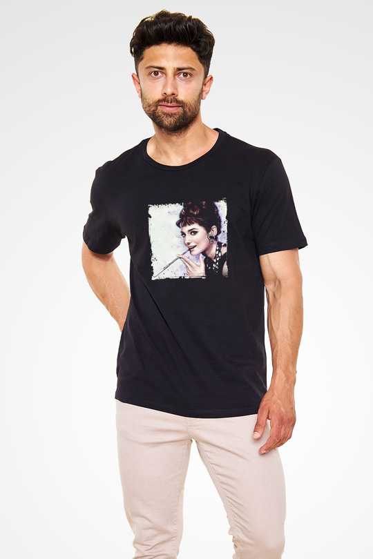 Audrey Hepburn Baskılı Unisex Siyah Tişört