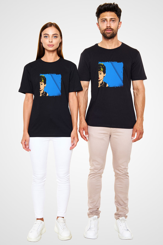 Audrey Hepburn Baskılı Unisex Siyah Tişört