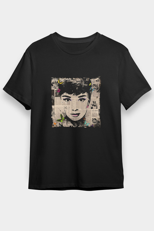 Audrey Hepburn Baskılı Unisex Siyah Tişört
