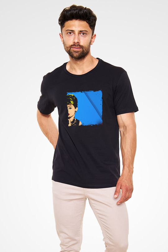Audrey Hepburn Baskılı Unisex Siyah Tişört