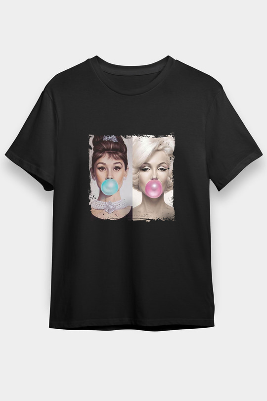 Audrey Hepburn Baskılı Unisex Siyah Tişört