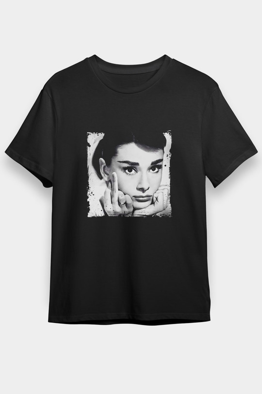 Audrey Hepburn Baskılı Unisex Siyah Tişört