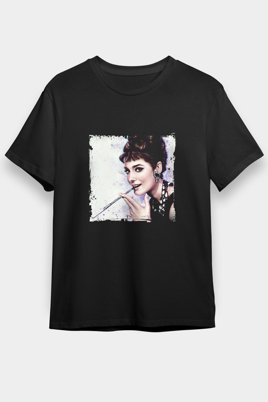 Audrey Hepburn Baskılı Unisex Siyah Tişört