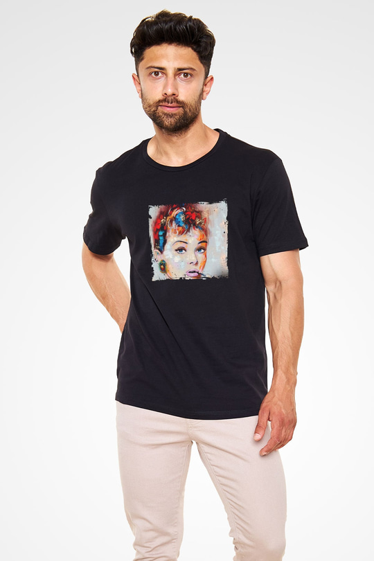 Audrey Hepburn Baskılı Unisex Siyah Tişört