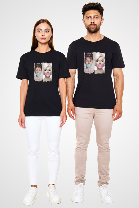 Audrey Hepburn Baskılı Unisex Siyah Tişört