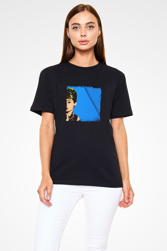 Audrey Hepburn Baskılı Unisex Siyah Tişört