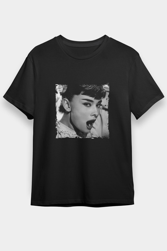 Audrey Hepburn Baskılı Unisex Siyah Tişört