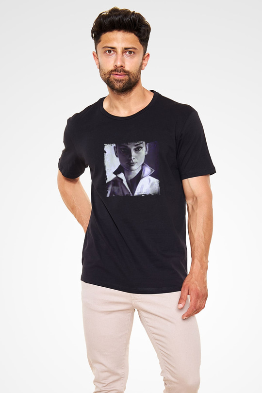 Audrey Hepburn Baskılı Unisex Siyah Tişört